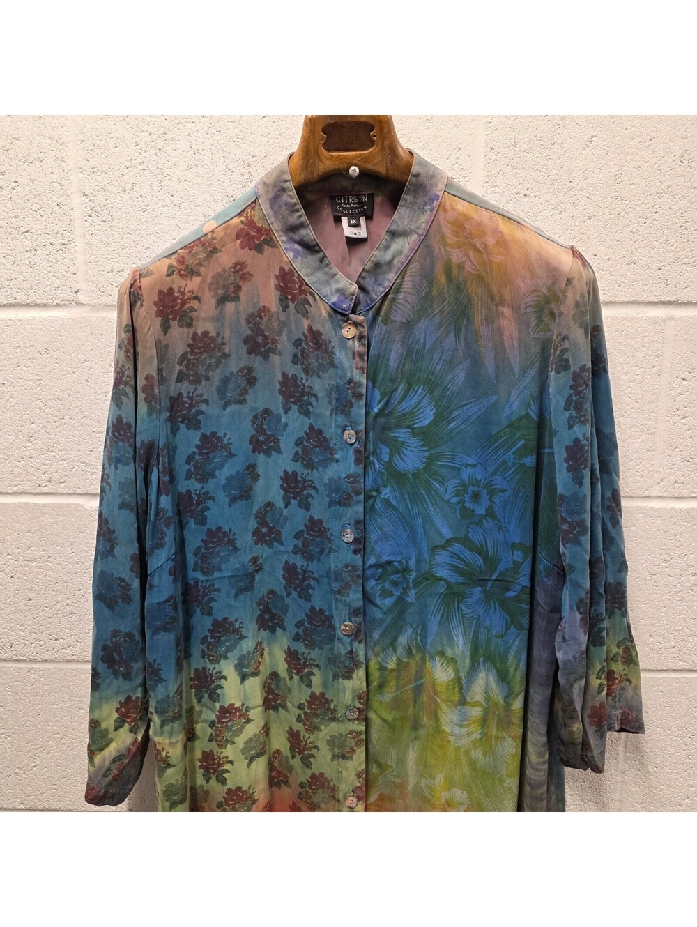 Citron Santa Monica Silk Tonal Jacquard Kimono Button Jacket Asian Multicolor 1X